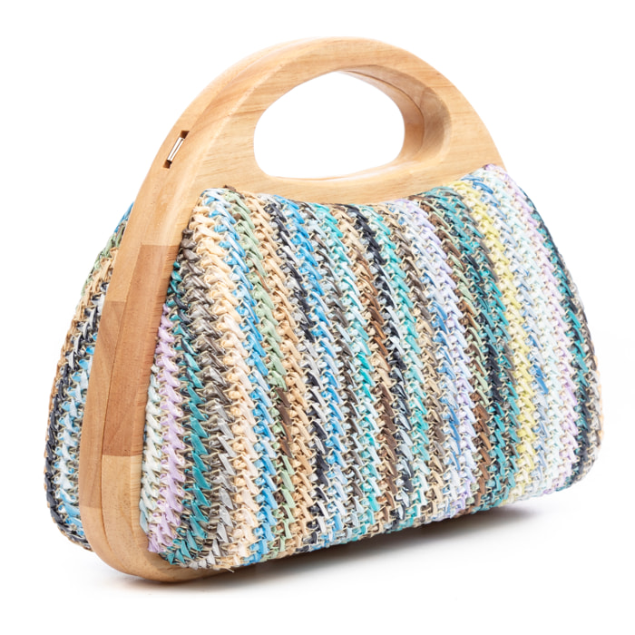 FIRENZE ARTEGIANI Bella Borsa a tracolla da donna. Realizzata in legno naturale e carta con disegno intrecciato. Prodotto in Cina Colore: Multicolor