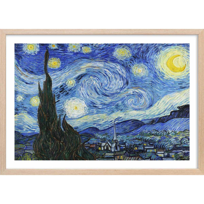 Poster La nuit étoilée - Vincent Van Gogh Affiche + cadre en bois - Chêne