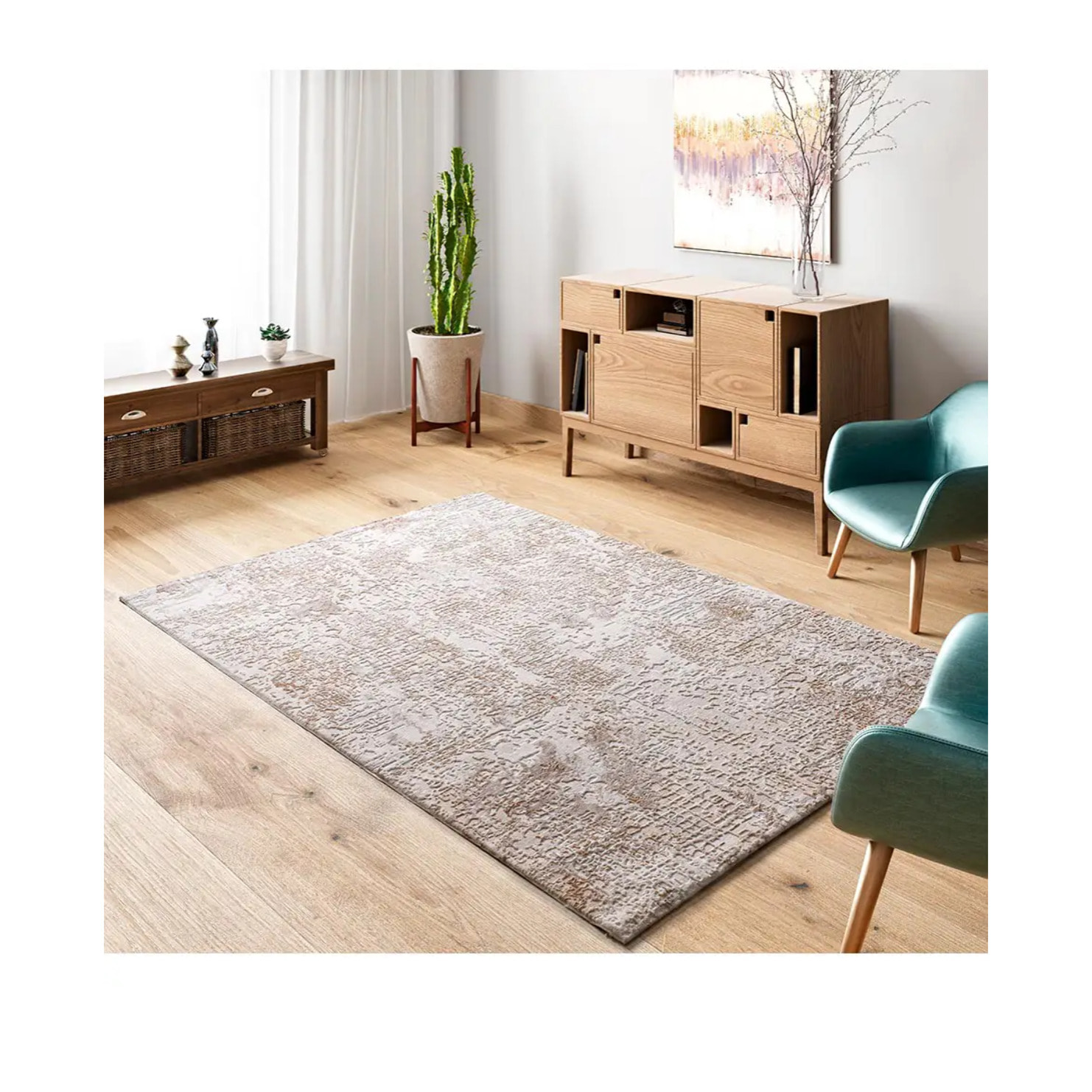 ORIS Alfombra abstracta con relieve beige, varias medidas disponibles.