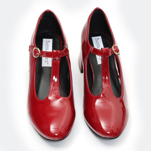 Dècolletè in simil pelle verniciata con tacco basso quadrato