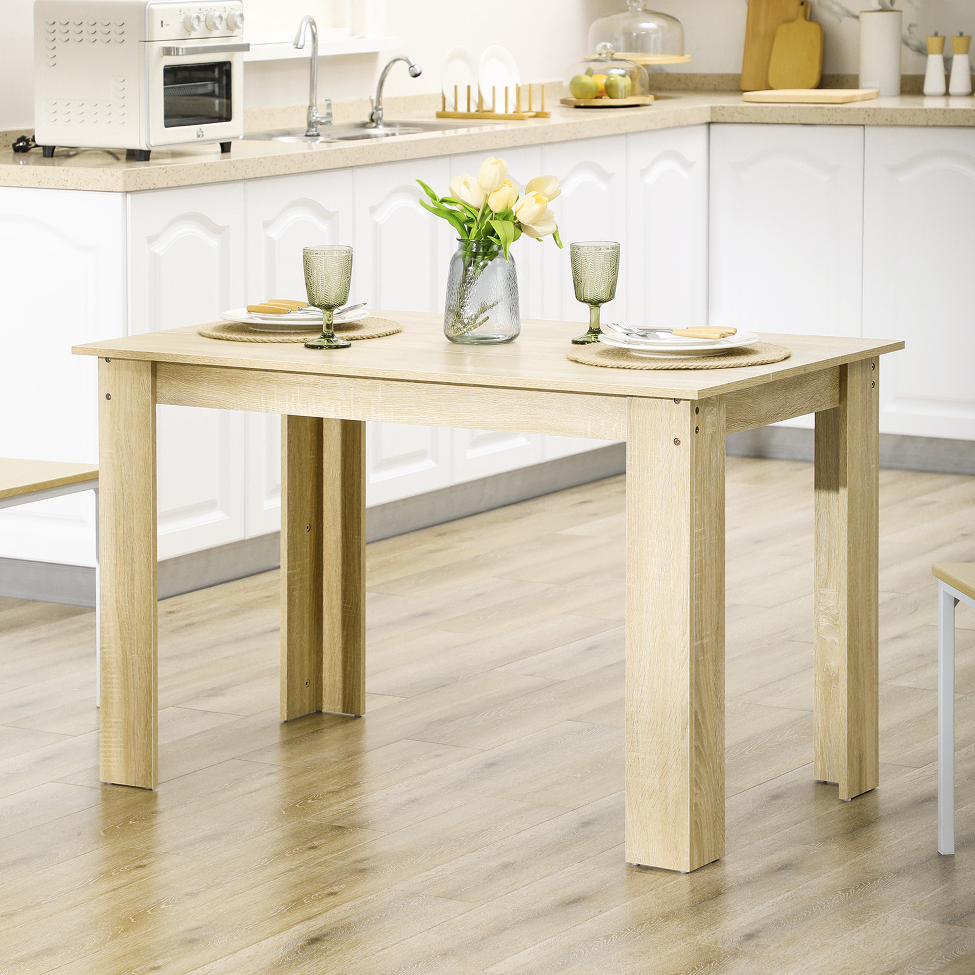 Table à manger grand plateau 4-6 personnes - dim. 120L x 69l x 75H cm - panneaux aspect chêne clair