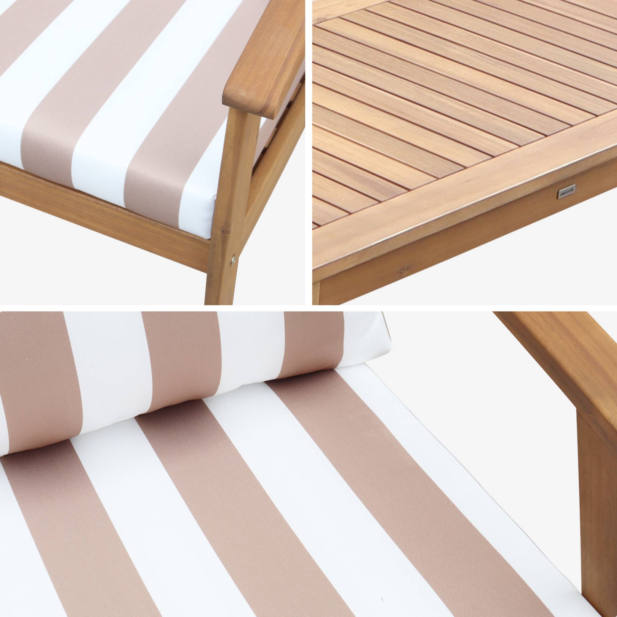 Salon de jardin en bois 4 places - Ushuaïa - Coussins beige. canapé. fauteuils et table basse en acacia. design