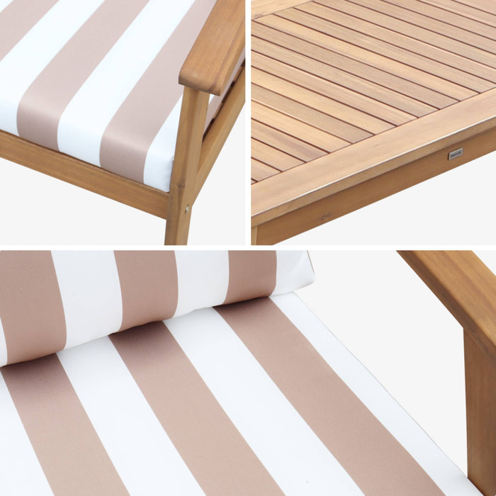Salon de jardin en bois 4 places - Ushuaïa - Coussins beige. canapé. fauteuils et table basse en acacia. design