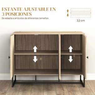 Aparador de 3 Puertas con Diseño Chevron, Aparador de Salón con Estantes Ajustables, Patas de Acero, para Cocina, Entrada, Dormitorio, Roble, 108x40x80 cm