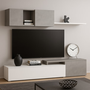 Parete Attrezzata Mobile Soggiorno TV con Mensola Pensile Salotto Base Televisione Sala Pranzo Design Moderno Reversibile 201x41x44 cm Bianco Grigio
