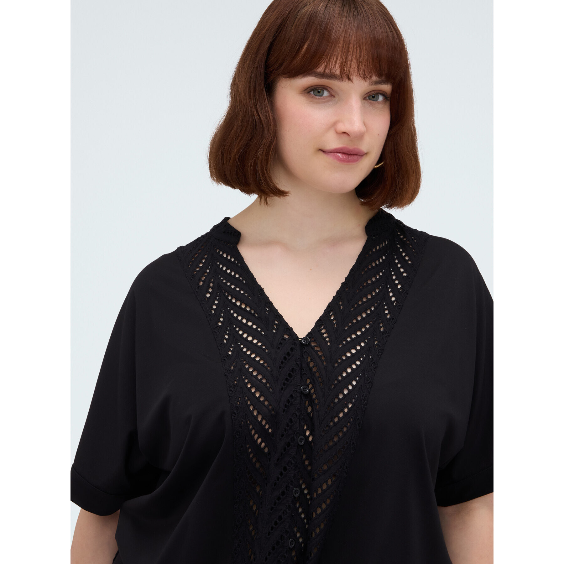 Fiorella Rubino - Blusa in sangallo con nodo - Nero