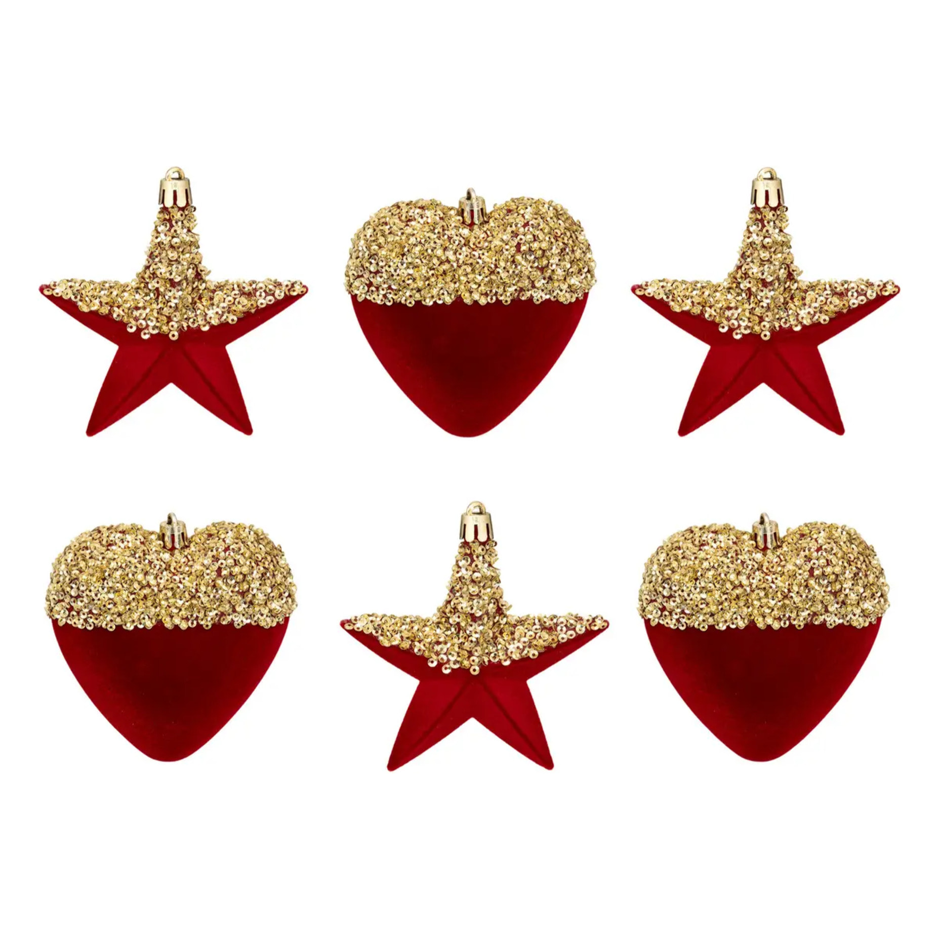 Lot de 6 sujets cœurs et étoiles polystyrène rouge