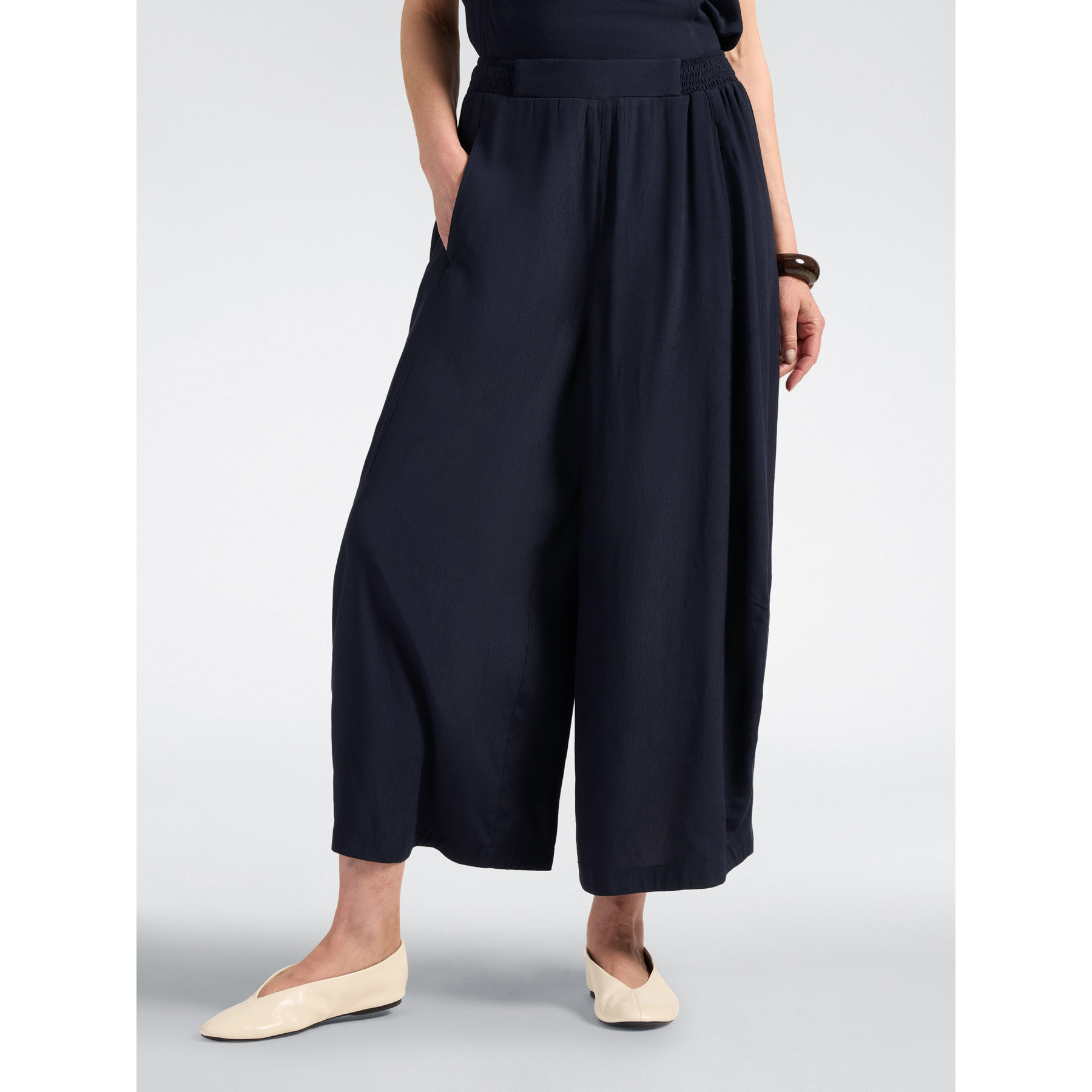 Elena Mirò - Pantaloni palazzo con vita smock - Blu