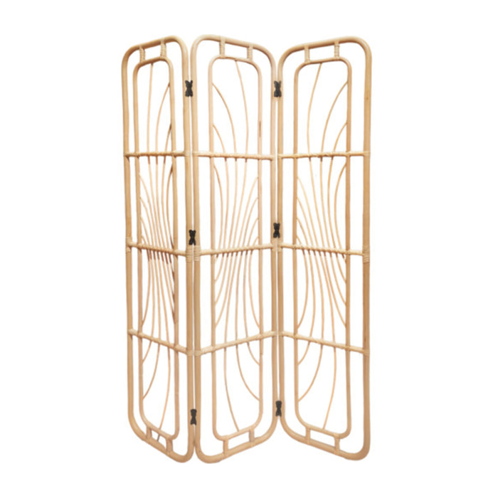 Paravent H. 180 cm 3 pans en rotin naturel ajouré - NINON