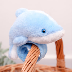 Peluche extrasuave y mullido. Diseño delfín con mecanismo enrollable. 14 cm.