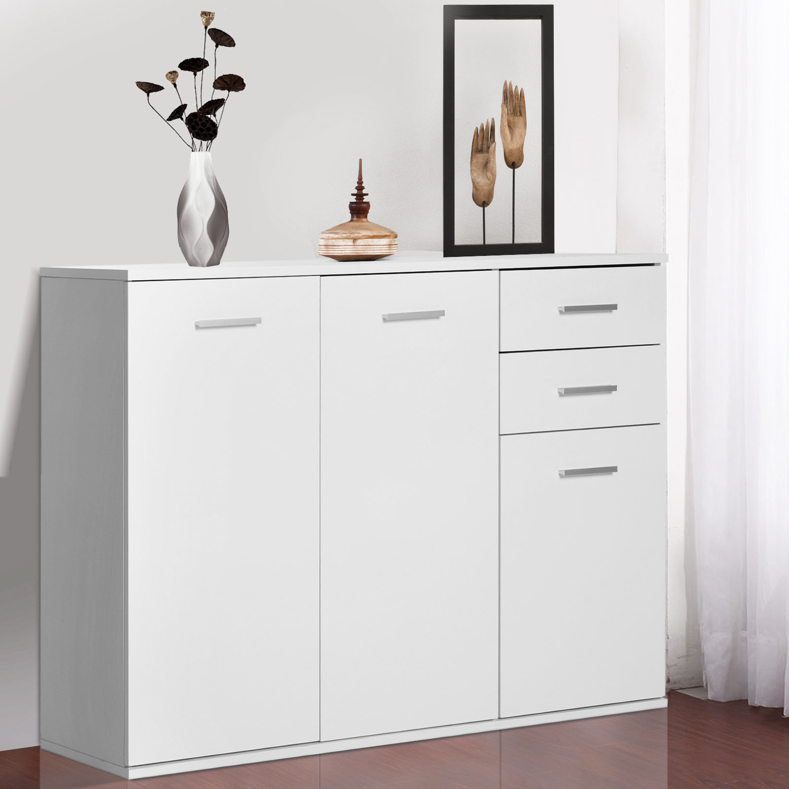 Armario Buffet con 2 Cajones de Madera 106x35x76cm Blanco