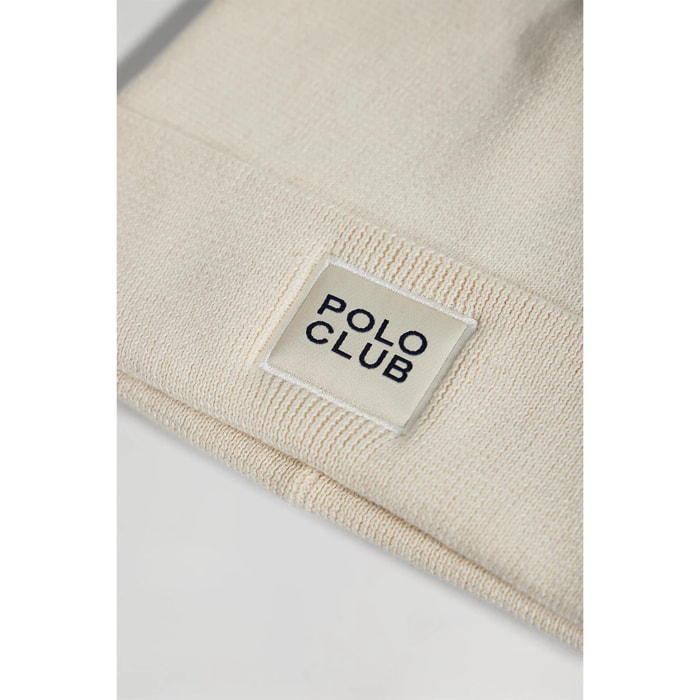 Gorro beige de lana unisex con detalle Polo Club