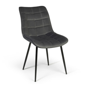 Chaises Melinda en velours - Gris - Pieds noirs