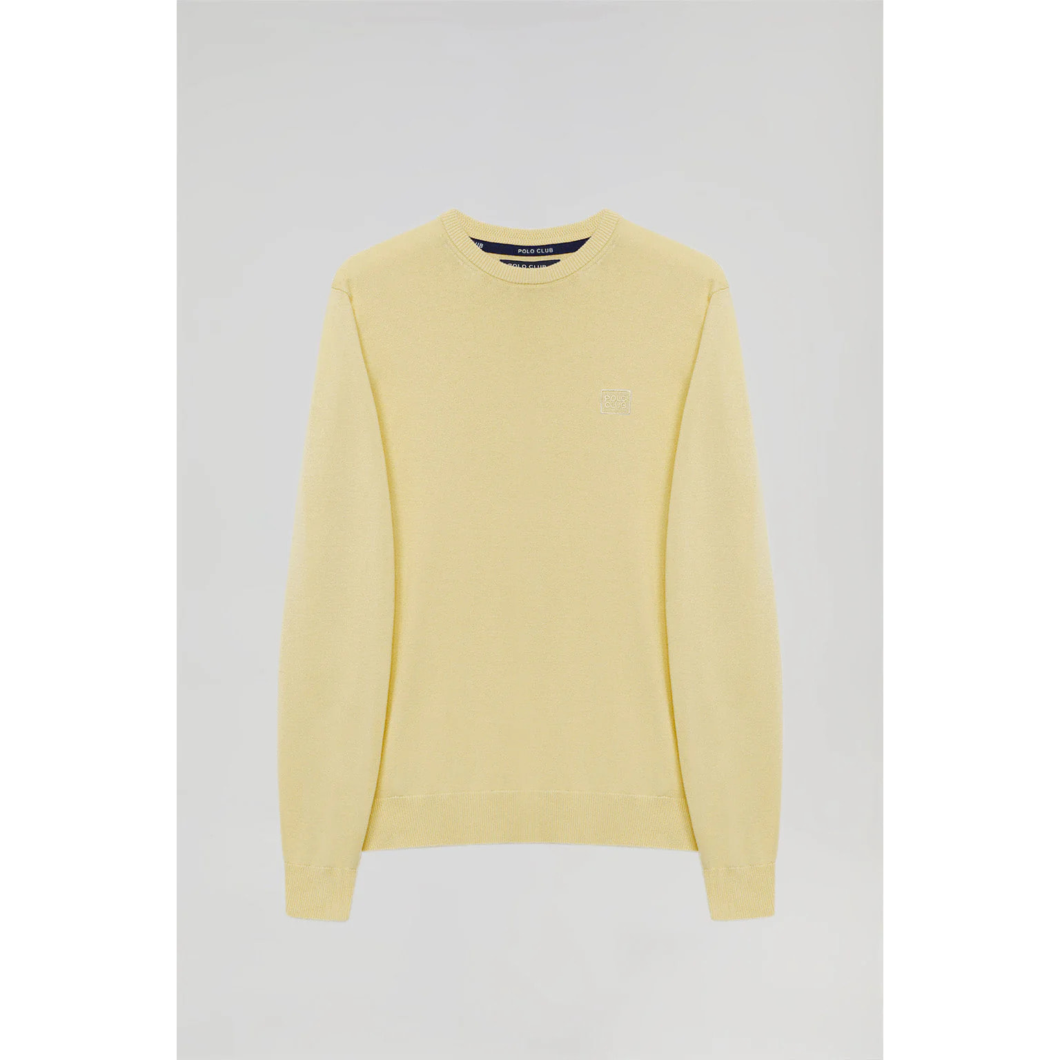 Maglione basic a girocollo giallo leggero con logo ricamato tono su tono