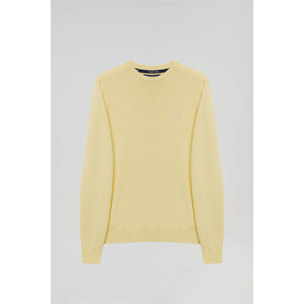 Maglione basic a girocollo giallo leggero con logo ricamato tono su tono