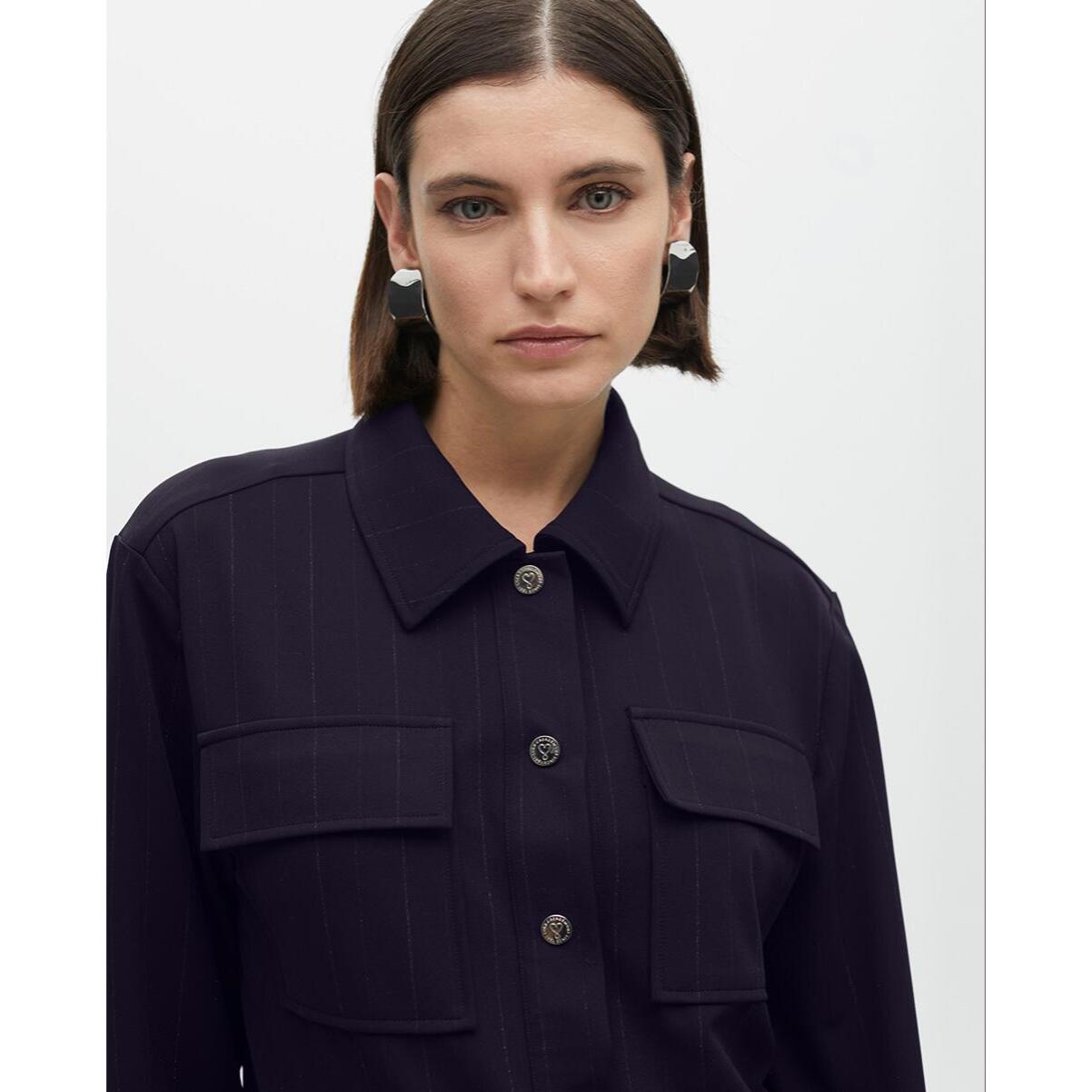 Camicia a Righe Lamé con Tasche