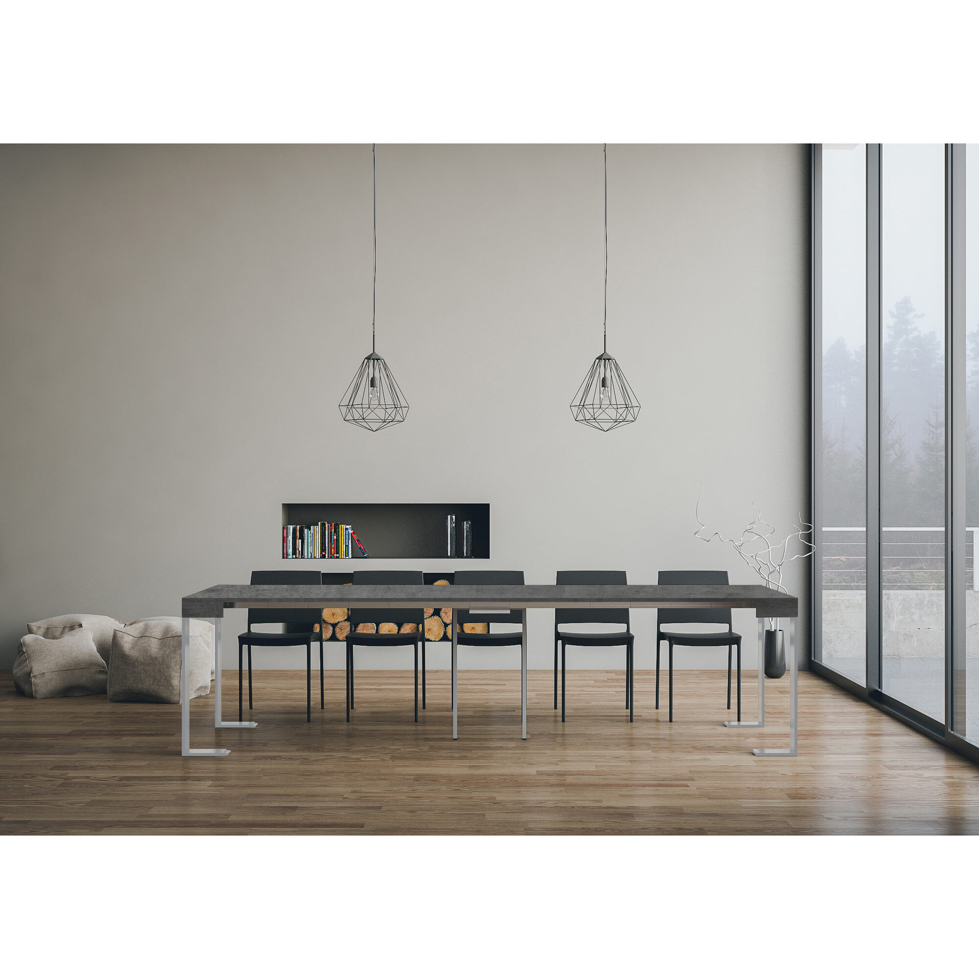 Console Extensible 90x40/300 cm Tecno Noyer cadre Blanc