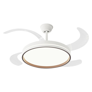 Ventilateur de plafond rétractable avec lumière, diamètre 122 cm, couleur blanc et bois