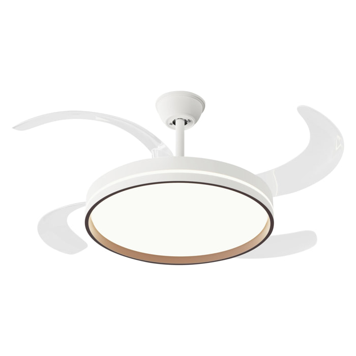 Ventilateur de plafond rétractable avec lumière, diamètre 122 cm, couleur blanc et bois