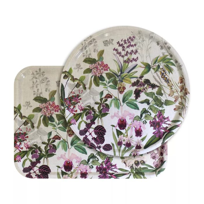 Plateau bois imprimé bordeaux vert Parfum d'orchidee grege