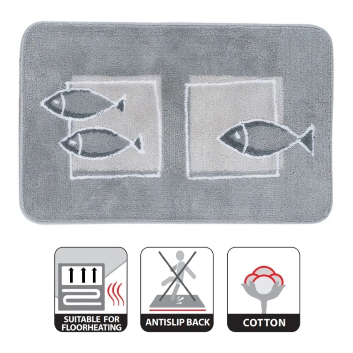 Tapis de bain Polyester ANDROS 55x65cm motif poisson Gris Spirella