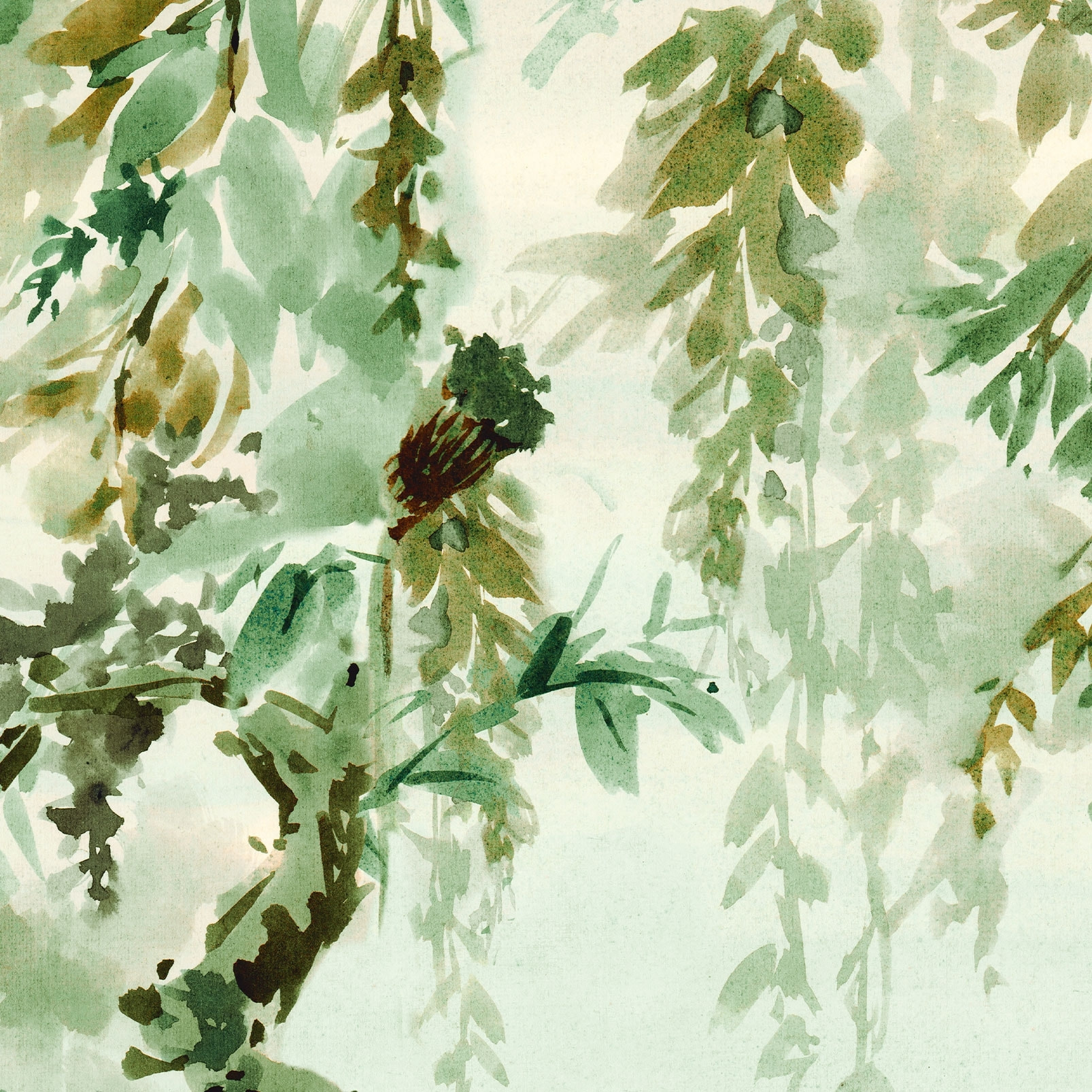 Papier peint effet aquarelle jungle Vert