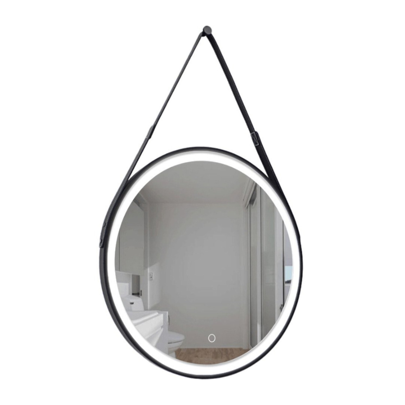 60x60 cm miroir suspendu rond avec éclairage LED et capteur, cadre en métal, noir (SATZREMLED60CE)