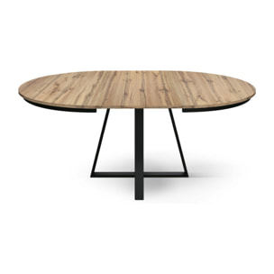 Tavolo rotondo PANTELLERIA in legno effetto rovere rustico con base a X in metallo antracite, allungabile ⌀120 cm - ⌀170 cm