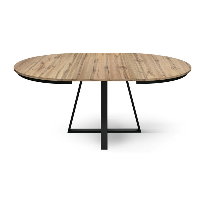 Tavolo rotondo PANTELLERIA in legno effetto rovere rustico con base a X in metallo antracite, allungabile ⌀120 cm - ⌀170 cm