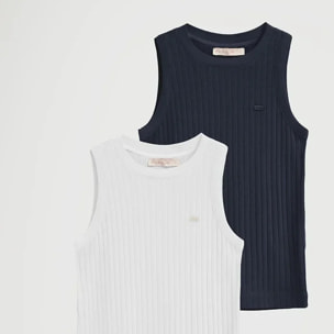 Pack da donna con due canotte blu marino e bianca a coste con logo Polo Club