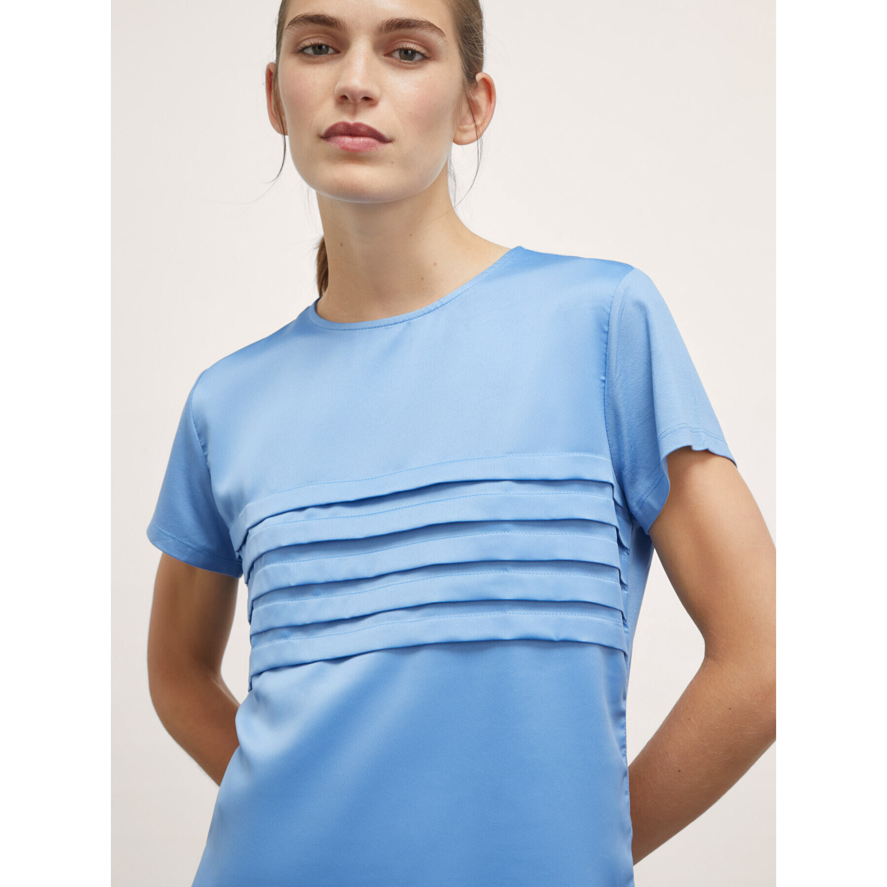 Motivi - Camiseta bimateria pliegues - Light - blue