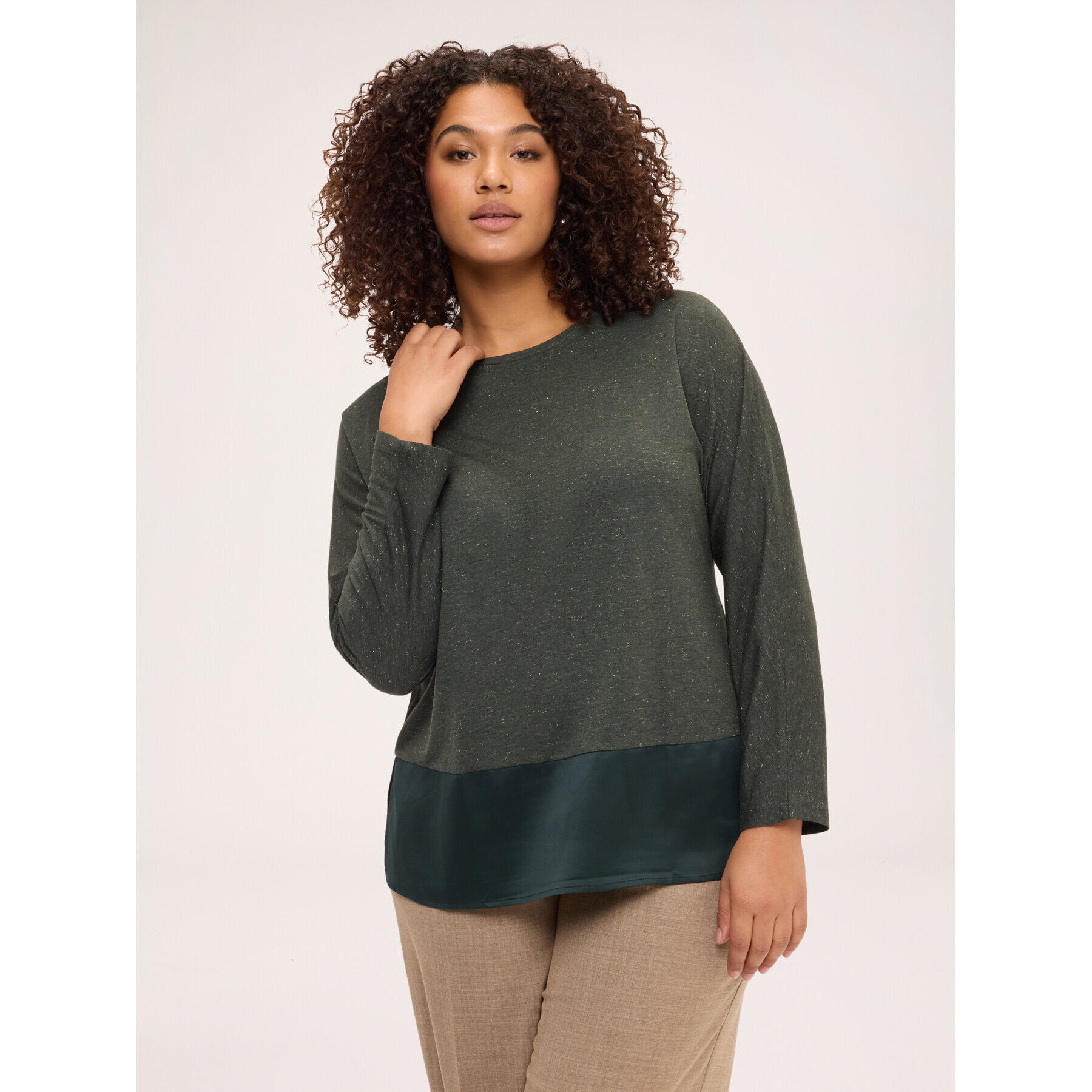 Fiorella Rubino - Camiseta bimaterial en jersey lúrex - Verde militare