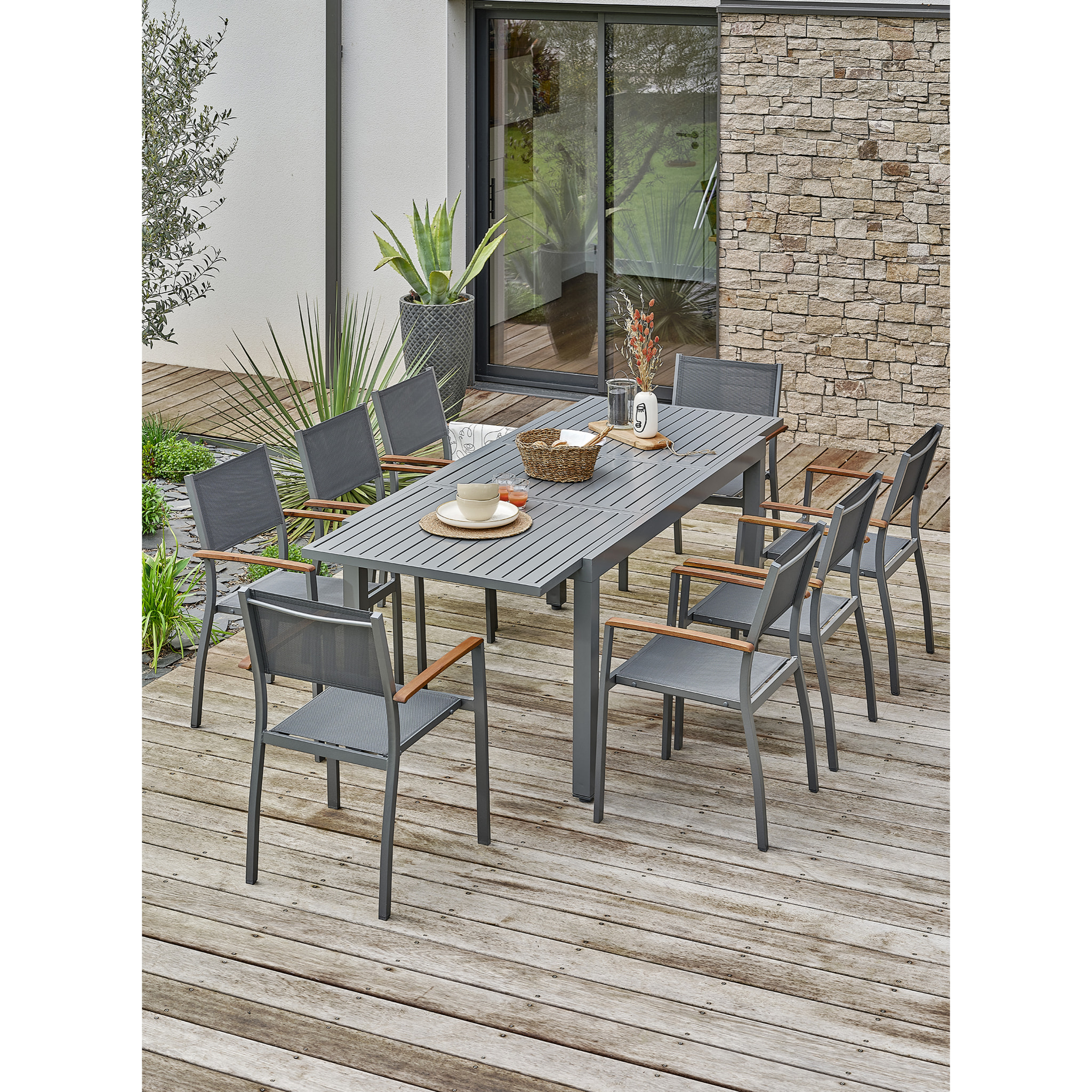ORSINO - Ensemble repas de jardin 8 places - Gris anthracite