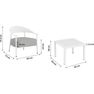 Salon de jardin en métal et plastique "Céora" - 2 places - Blanc