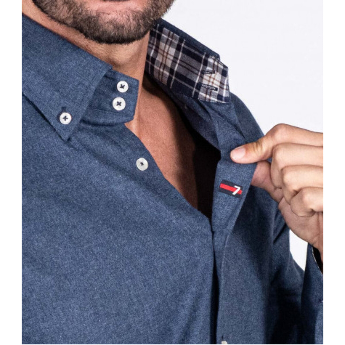 Camicia Uomo 2 Bottoni Button Down Slim Flanella Unito Blu