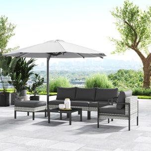 Ensemble salon de jardin 5 places 4 pièces coussins anthracite métal époxy noir résine tressée 2 fils gris