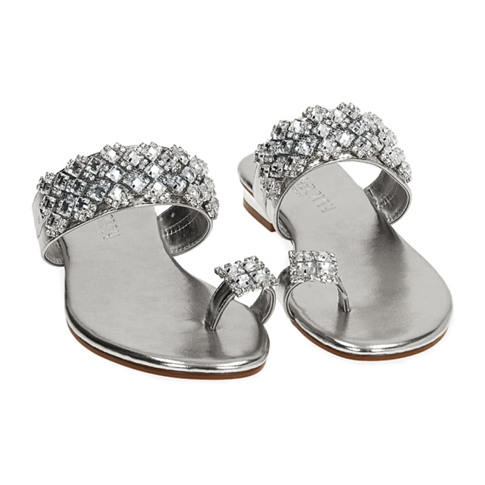 Sandalias planas joya plateadas laminadas