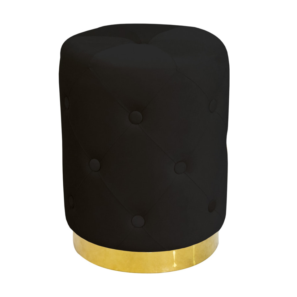 Pouf Poggiapiedi Rotondo Seduta In Velluto Velvet Chic Nero