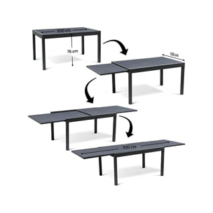 Table extensible et chaises de jardin en aluminium "Lagos" - 200/320 x 105 x 76 cm - 12 places - Gris foncé