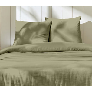 Parure housse de couette 3pcs 100% gaze de coton_vert de gris