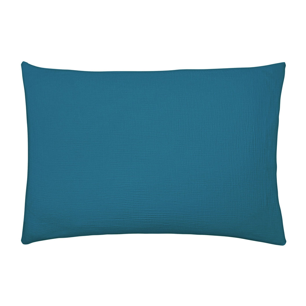 Taie d'oreiller unie en gaze de coton lavée, TENDRESSE, Bleu Paon