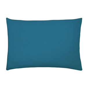 Taie d'oreiller unie en gaze de coton lavée, TENDRESSE, Bleu Paon