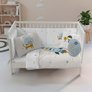 Funda Nórdica Estampada - Reversible - Infantil - Cierre Solapa - 100% Algodón - Incluye 1 Funda de Almohada - Cuna/Maxicuna - Viaje Espacial