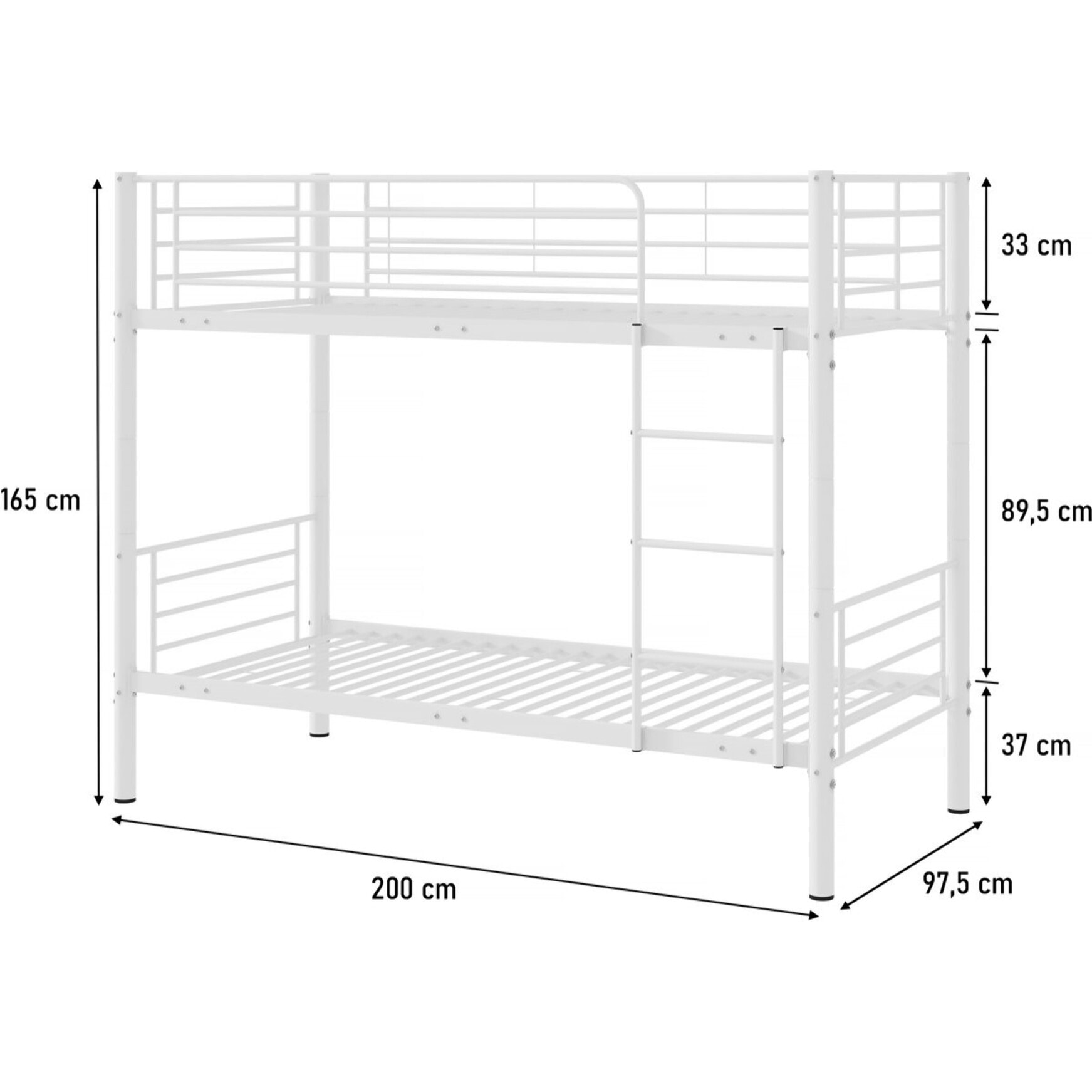 Lit superposé "ADAM" -  90 x 190 cm - Métal - Blanc