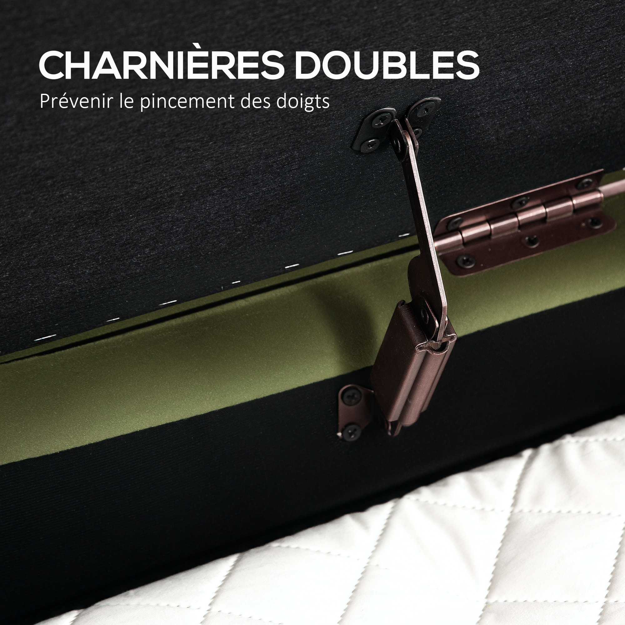 Banquette coffre 2 en 1 design ovale dim. 108x44x43cm velours kaki