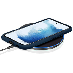 Coque Samsung Galaxy S22 5G Silicone liquide Bleu Marine + 2 Vitres en Verre trempé Protection écran Antichocs