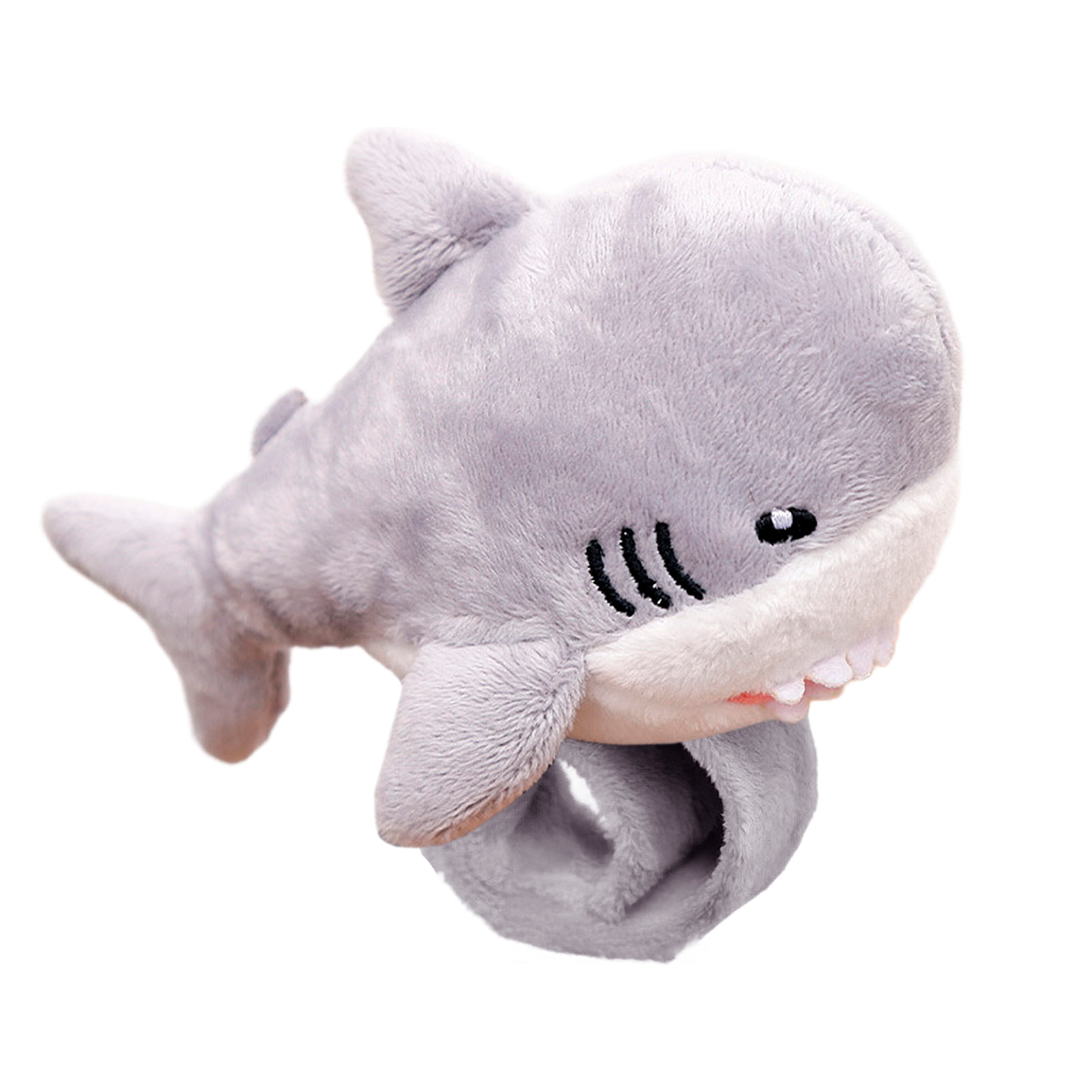 Peluche extrasuave y mullido. Diseño tiburón con mecanismo enrollable. 14 cm.