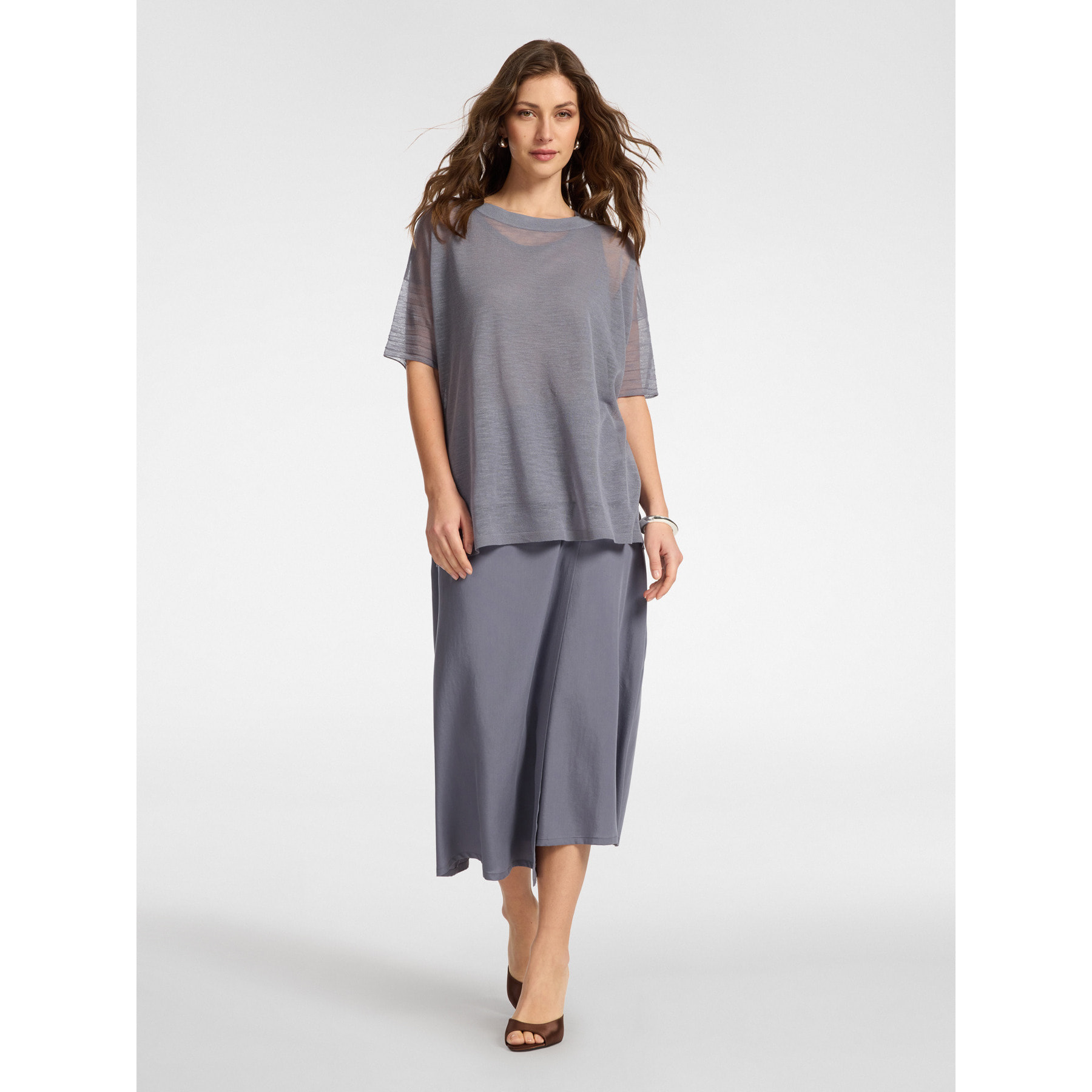 Elena Mirò - Falda midi asimétrica de lyocell - Gris