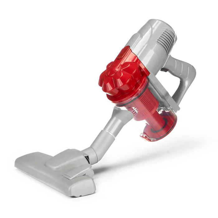 Aspirador de mano rojo con 600W de potencia y 800 ml de capacidad.