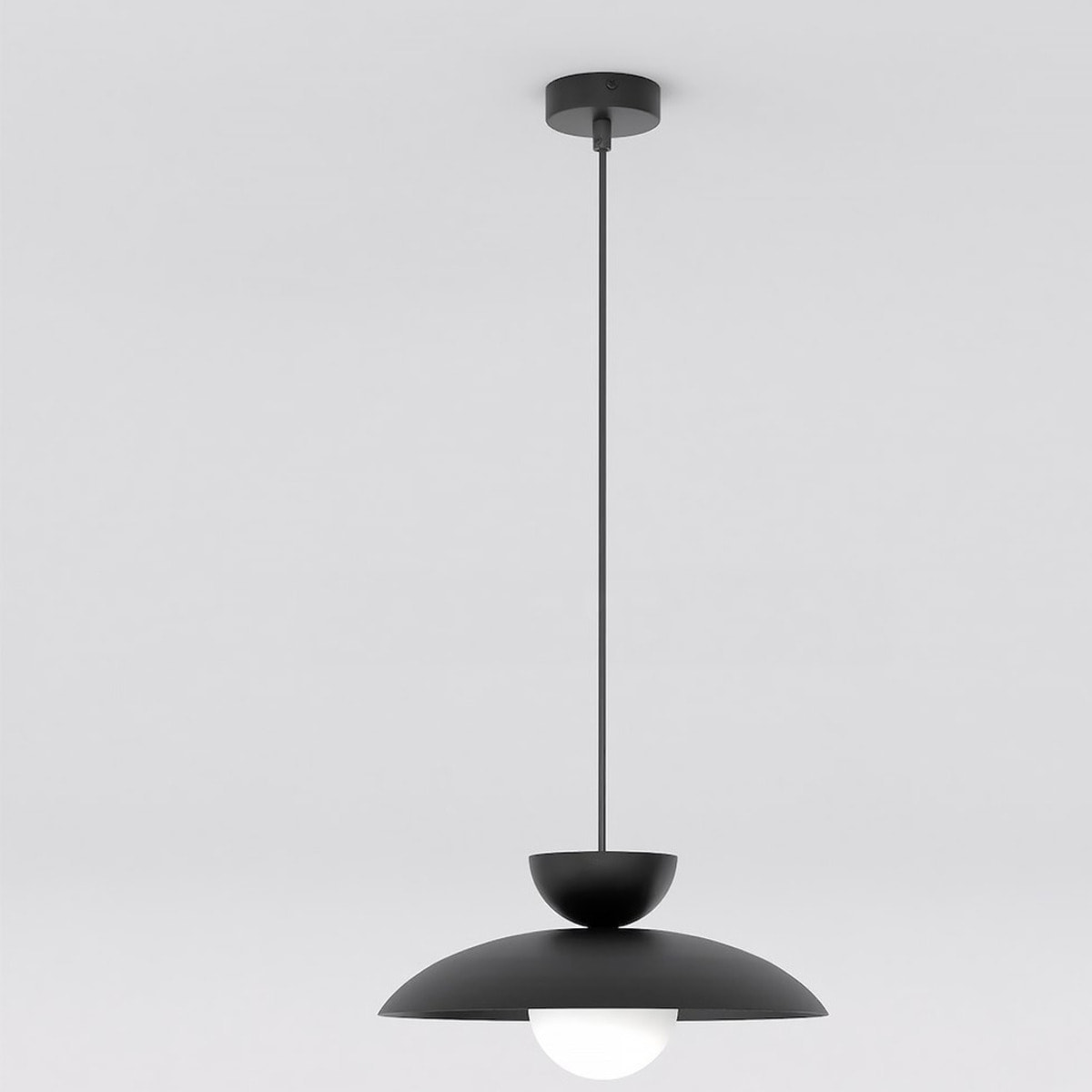 Lampada a sospensione Mulan in acciaio nero opaco e vetro